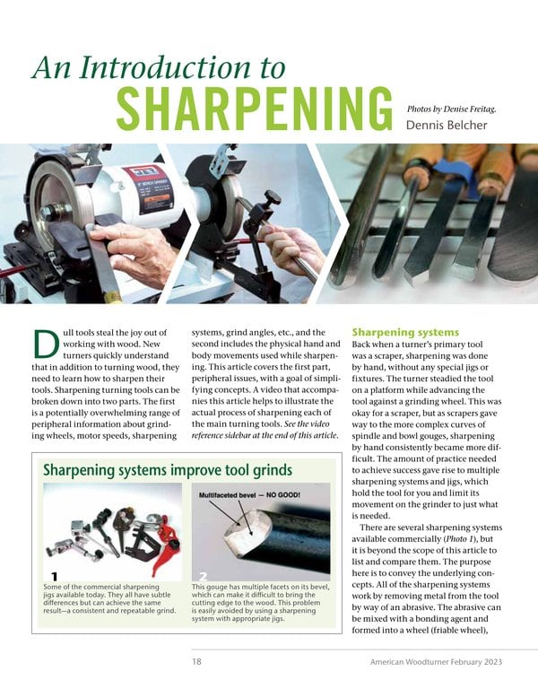 First page of An Introduction to Sharpening, American Woodturner, February 2023