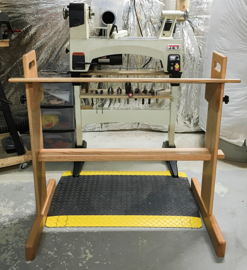 A perch bench made by turner RC to meet his needs, similar to a weaver's loom bench enabling sliding with foot/leg control
