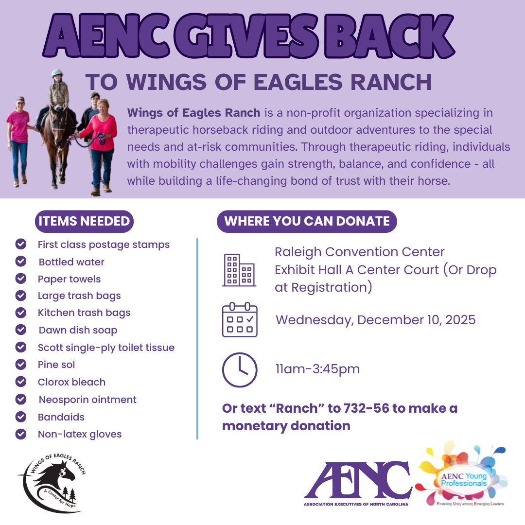 Graphic for 2025 AENC Trade Show - AENC Gives Back