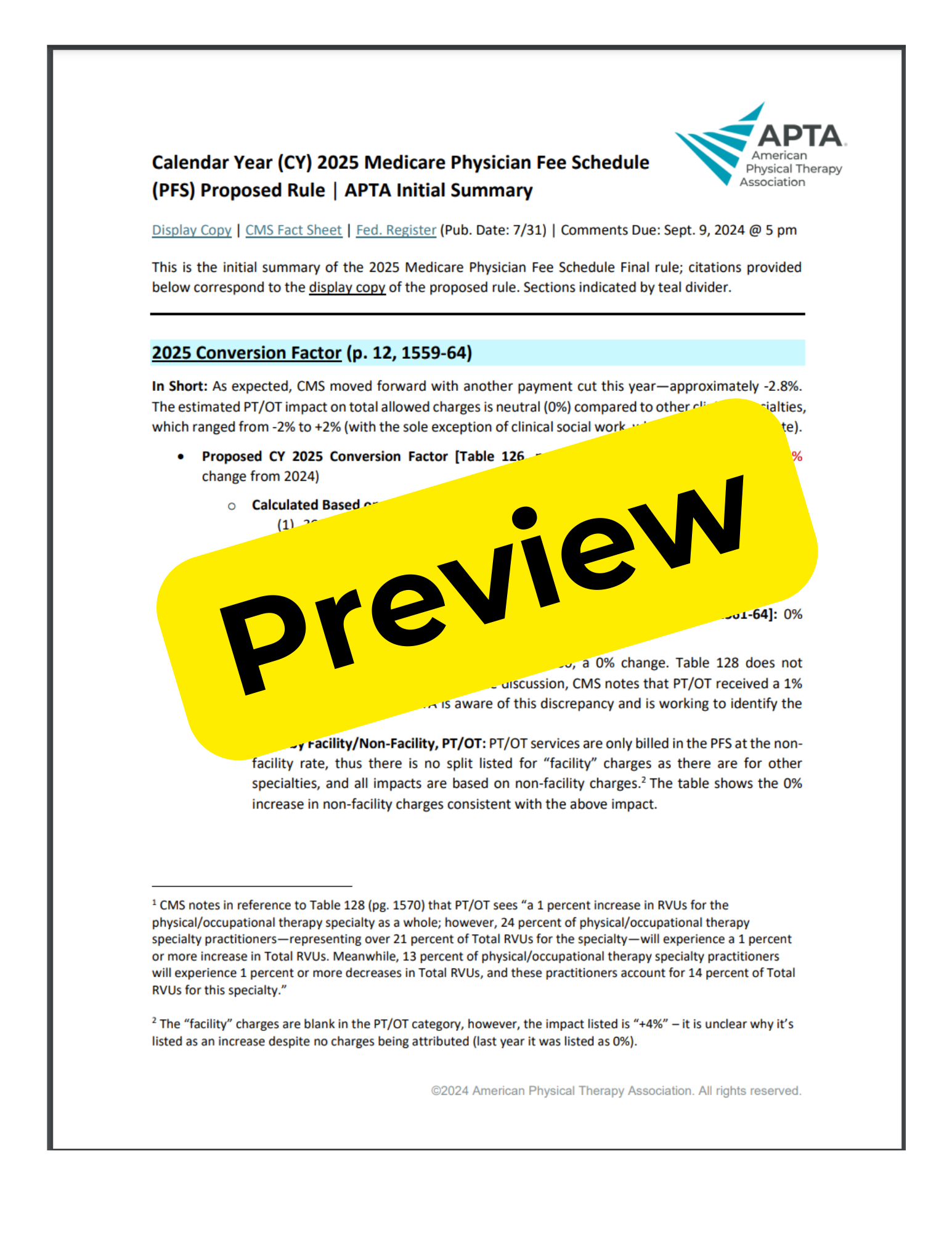 Calendar Year CY 2025 Medicare Physician Fee Schedule PFS Proposed 