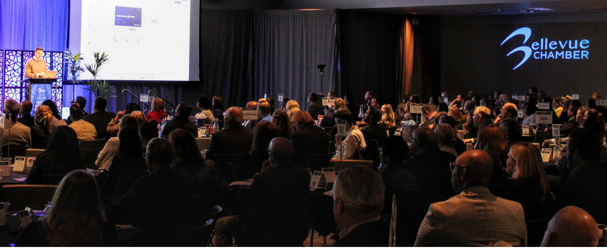 A full ballroom of attendees at the Eastside Leadership Conference in Bellevue, Washington