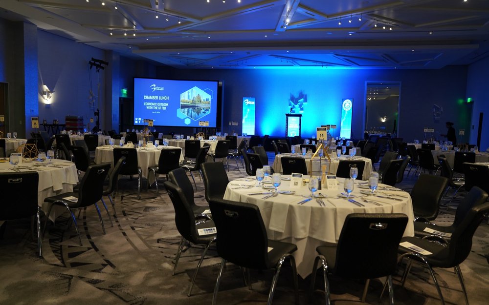 The Chamber Lunch room set and lit before guests arrive