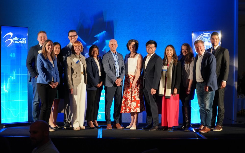 Speakers and Chamber leaders on stage after a Chamber Lunch