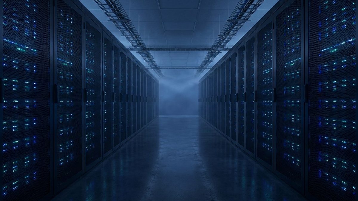Rows of servers in a data center