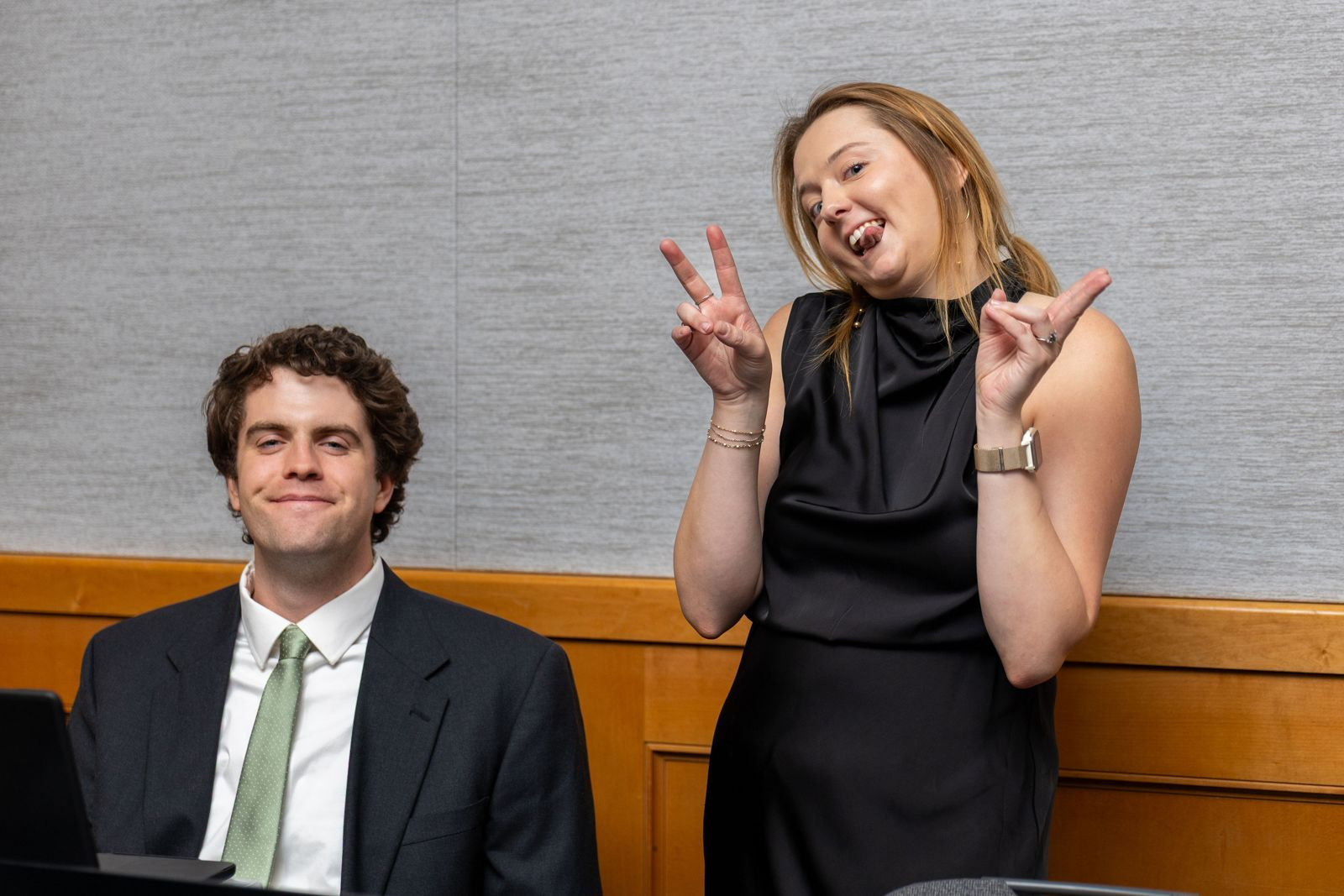 Two Chamber team members having fun between sessions at a meeting