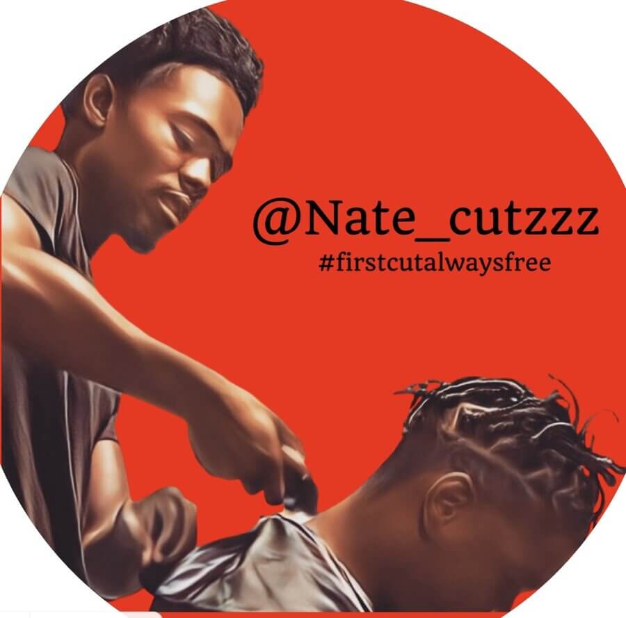 The Nate Cutzzz logo, featuring the handle at Nate underscore cutzzz and the hashtag first cut always free