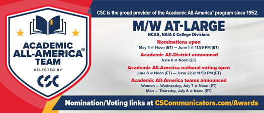 M/W At-Large Academic All-America national voting (NCAA, NAIA, College)
