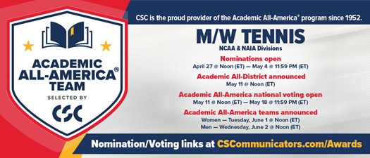 M/W Tennis Academic All-District Team announced (NCAA, NAIA)