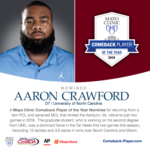 Aaron Crawford, a senior defensive tackle at UNC