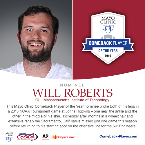 Will Roberts, an offensive lineman for the Massachusetts Institute of Technology (M.I.T.)