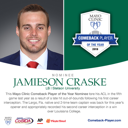Jamieson Craske a linebacker for Stetson University