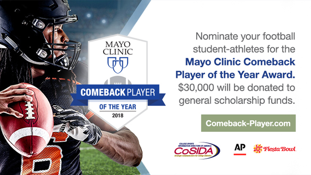 Collegiate Football Players Overcoming Adversity to be Recognized with Mayo Clinic Comeback Player of the Year Award