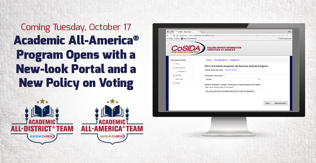 Academic All-America Program Opens Tuesday, October 17, with a New-look Portal and a New Policy on Voting
