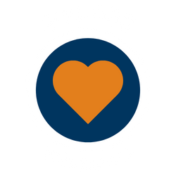 orange heart in a white circle with text around it that says 400,000 volunteers