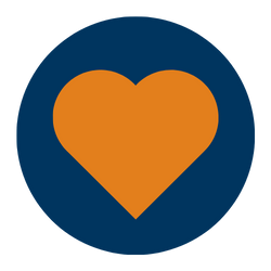 icon with an orange heart on a blue background