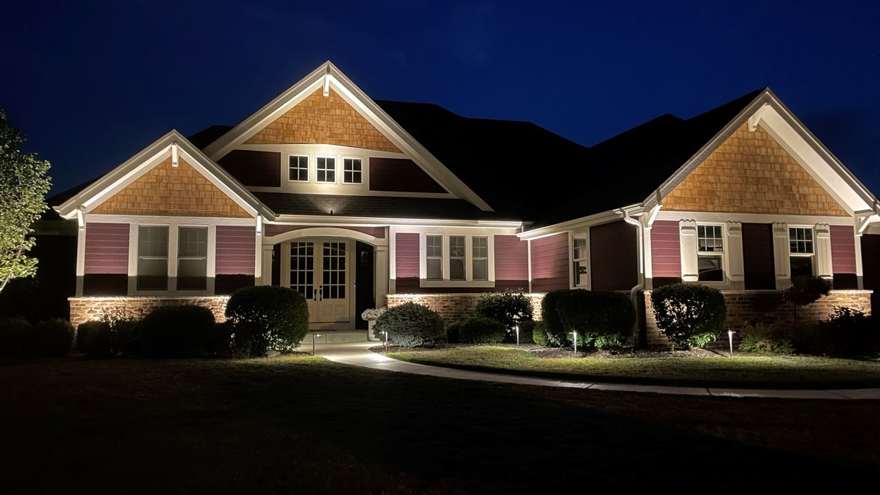 Home with peaks illuminated