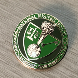 1-1/4" cloisonné pin, silverplating, green image, butterflyclutch backing
