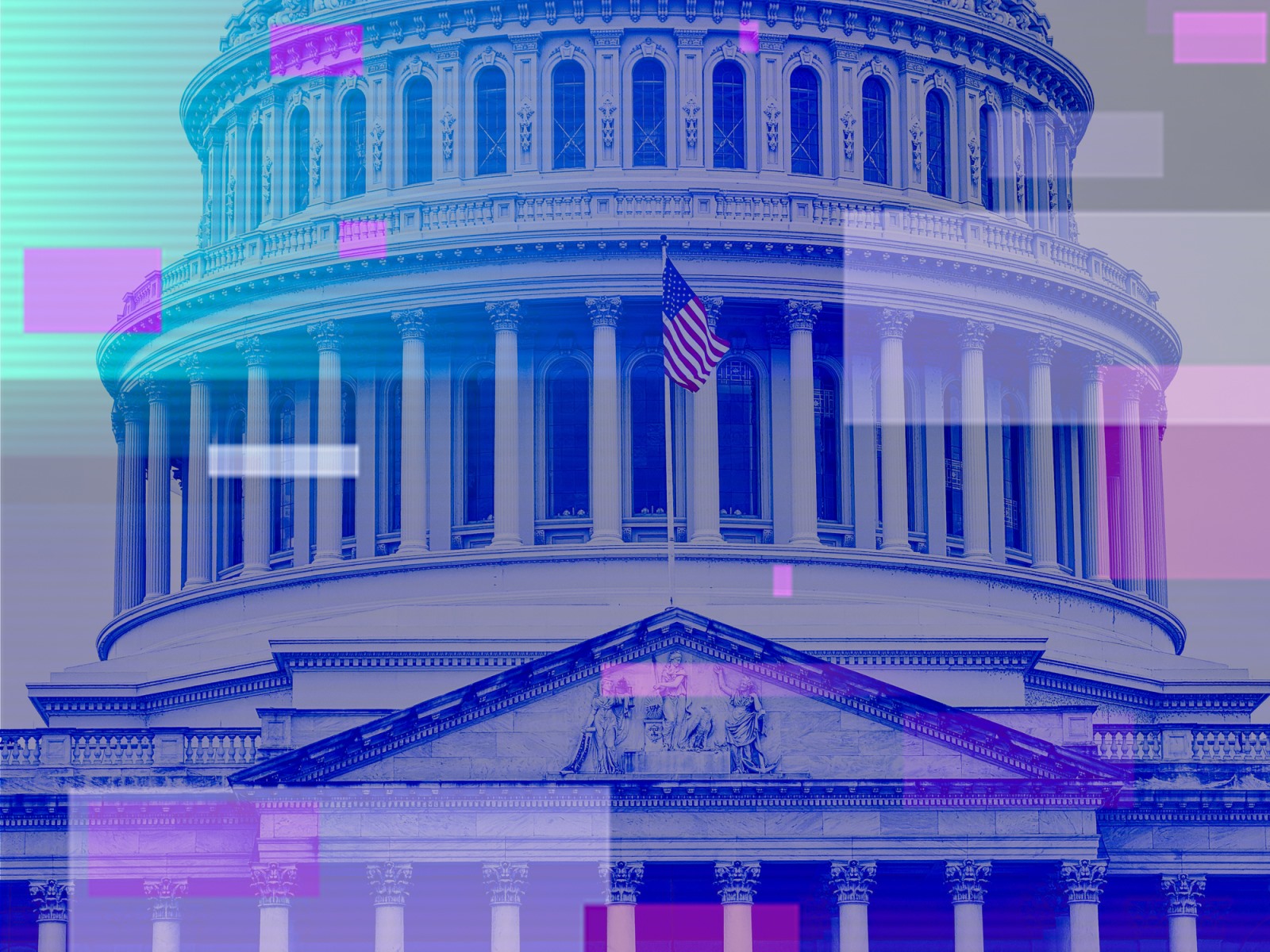 U.S. Capitol dome with red and blue overlay