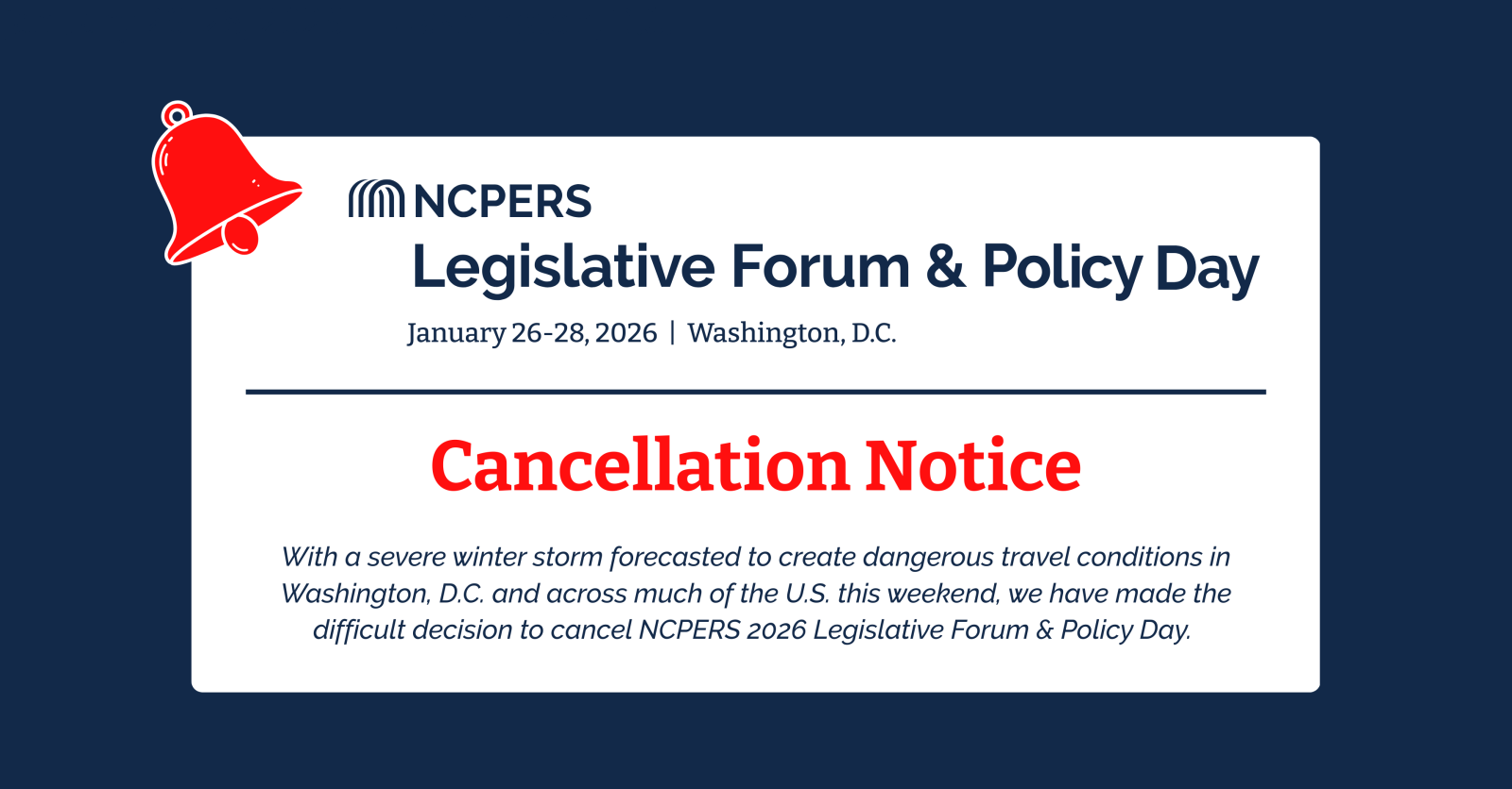 Legislative Forum 2026 Cancellation Notice