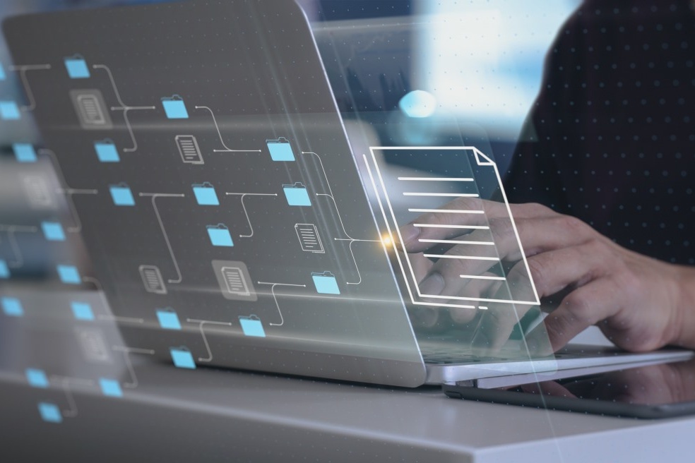 Digital pension administration software interface on a laptop