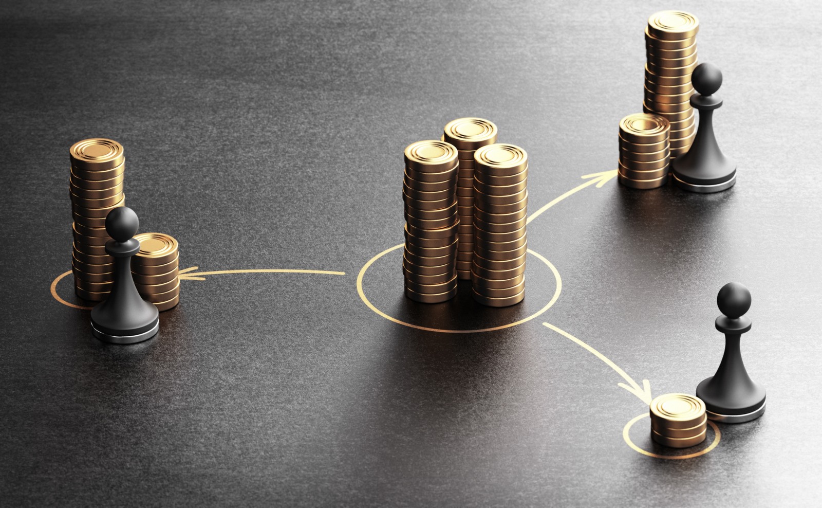 Stacks of coins and chess pieces representing portfolio diversification