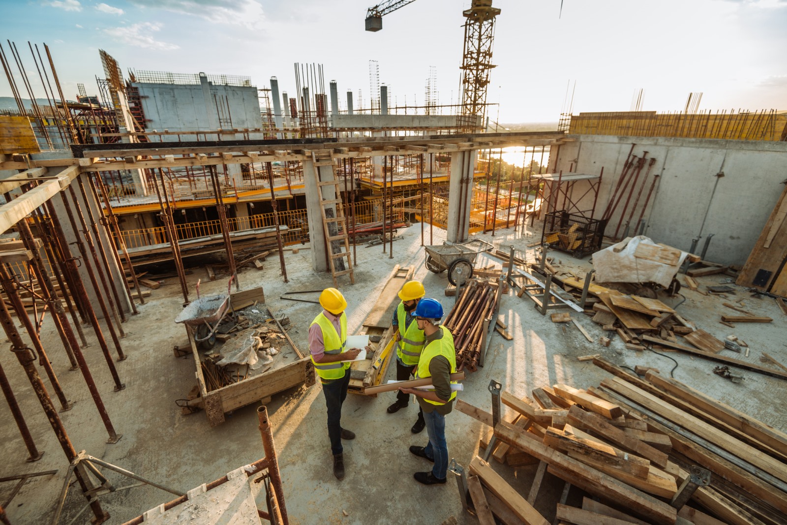 Construction workers at a commercial real estate development