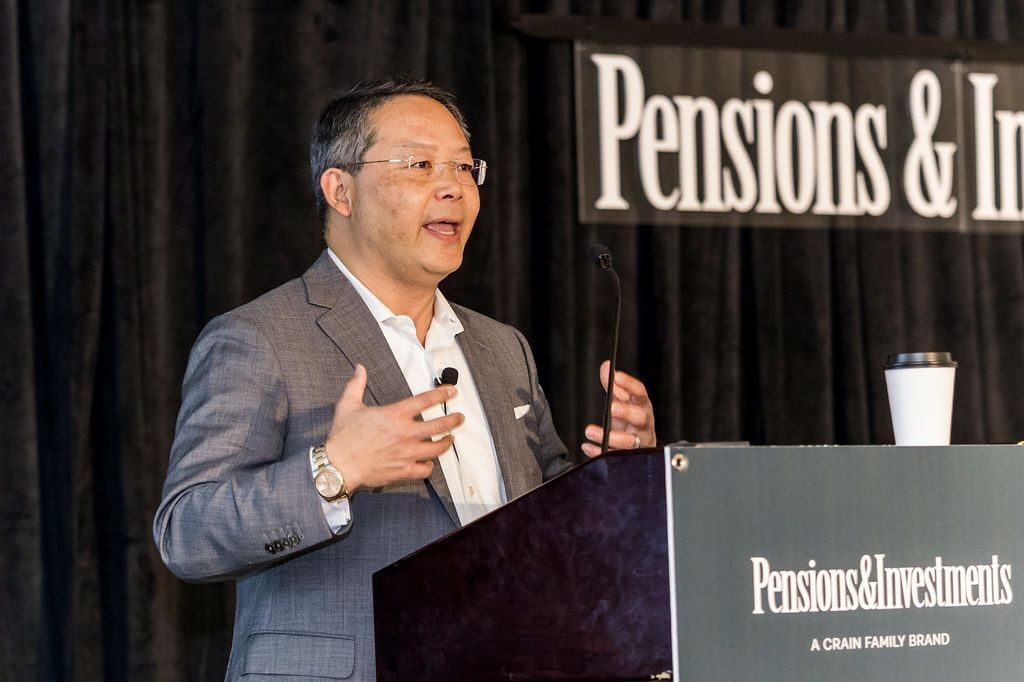 NCPERS Executive Director Hank Kim moderates a panel and Pensions & Investments Public Funds Conference