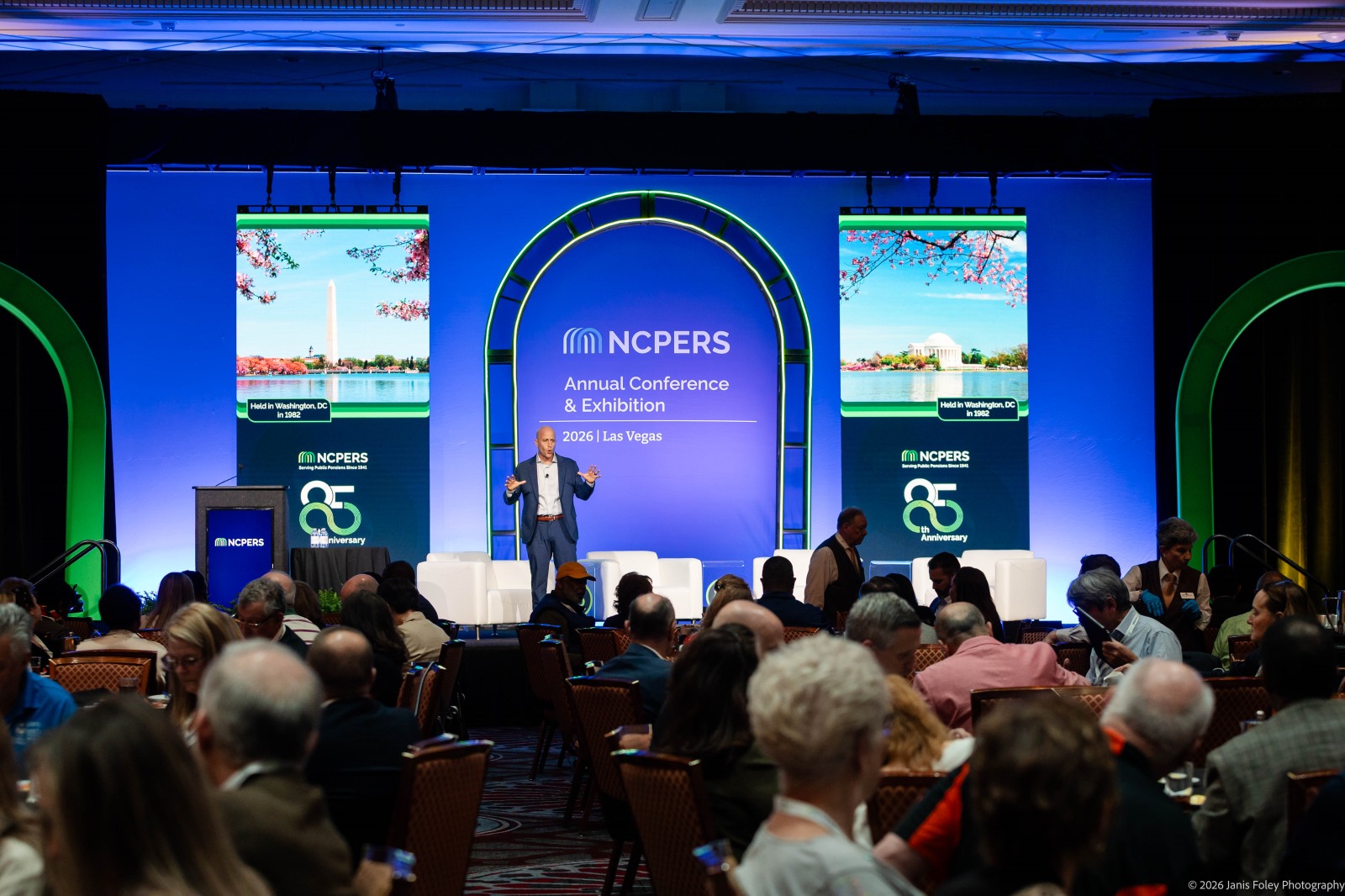 Wide shot of a presenter on stage at the 2026 Annual Conference & Exhibition (ACE)