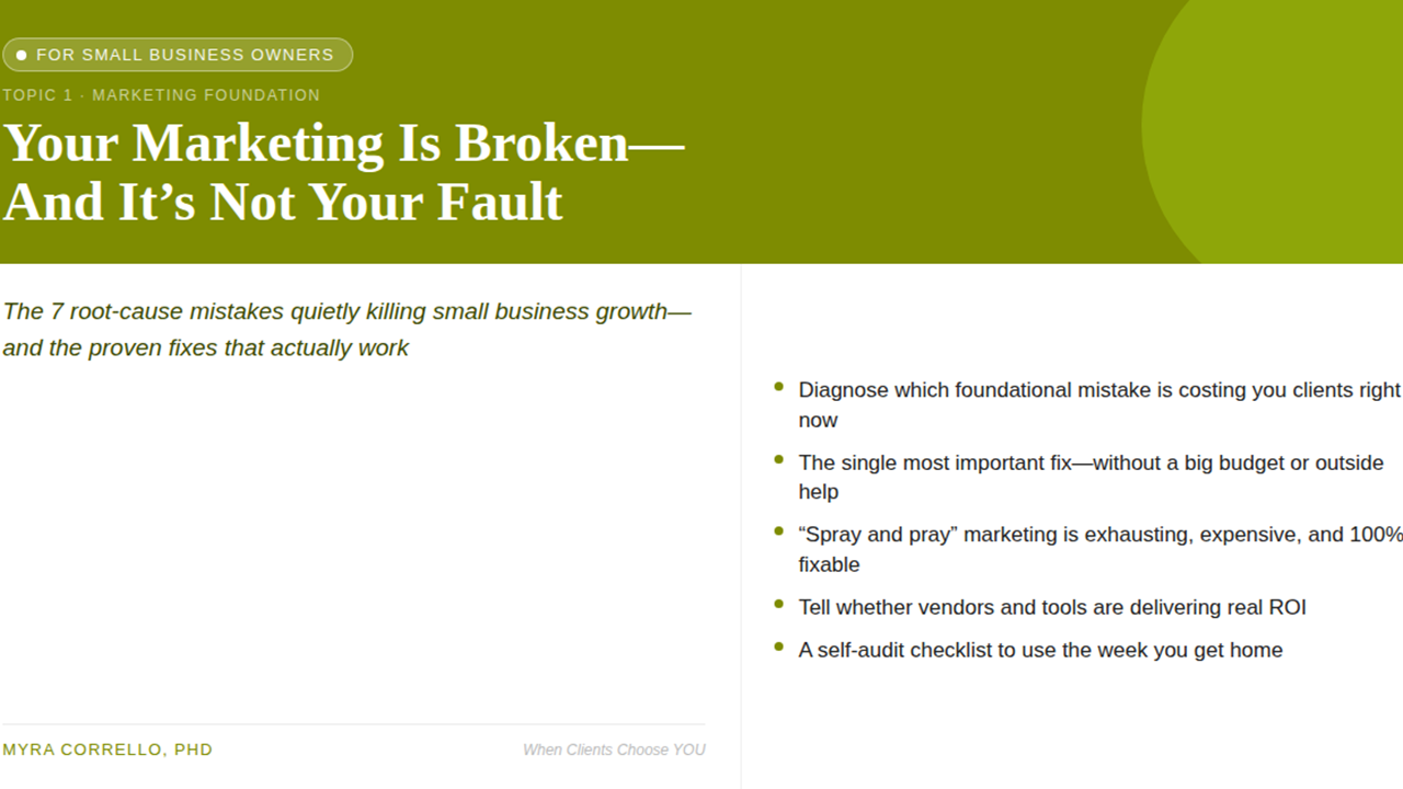 Speaking Topic: Small Business Marketing - 7 Biggest Mistakes Killing Your Growth