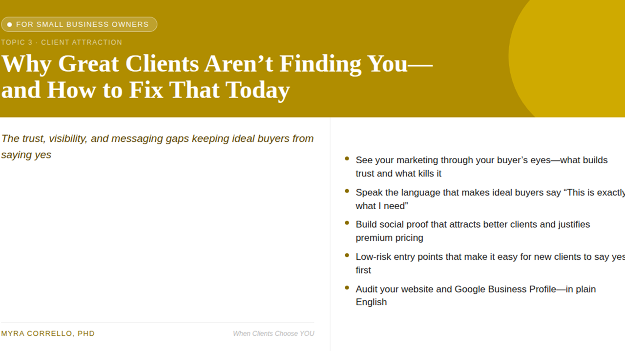 Speaking Topic: Small Business Marketing - Getting Clients to "Yes"