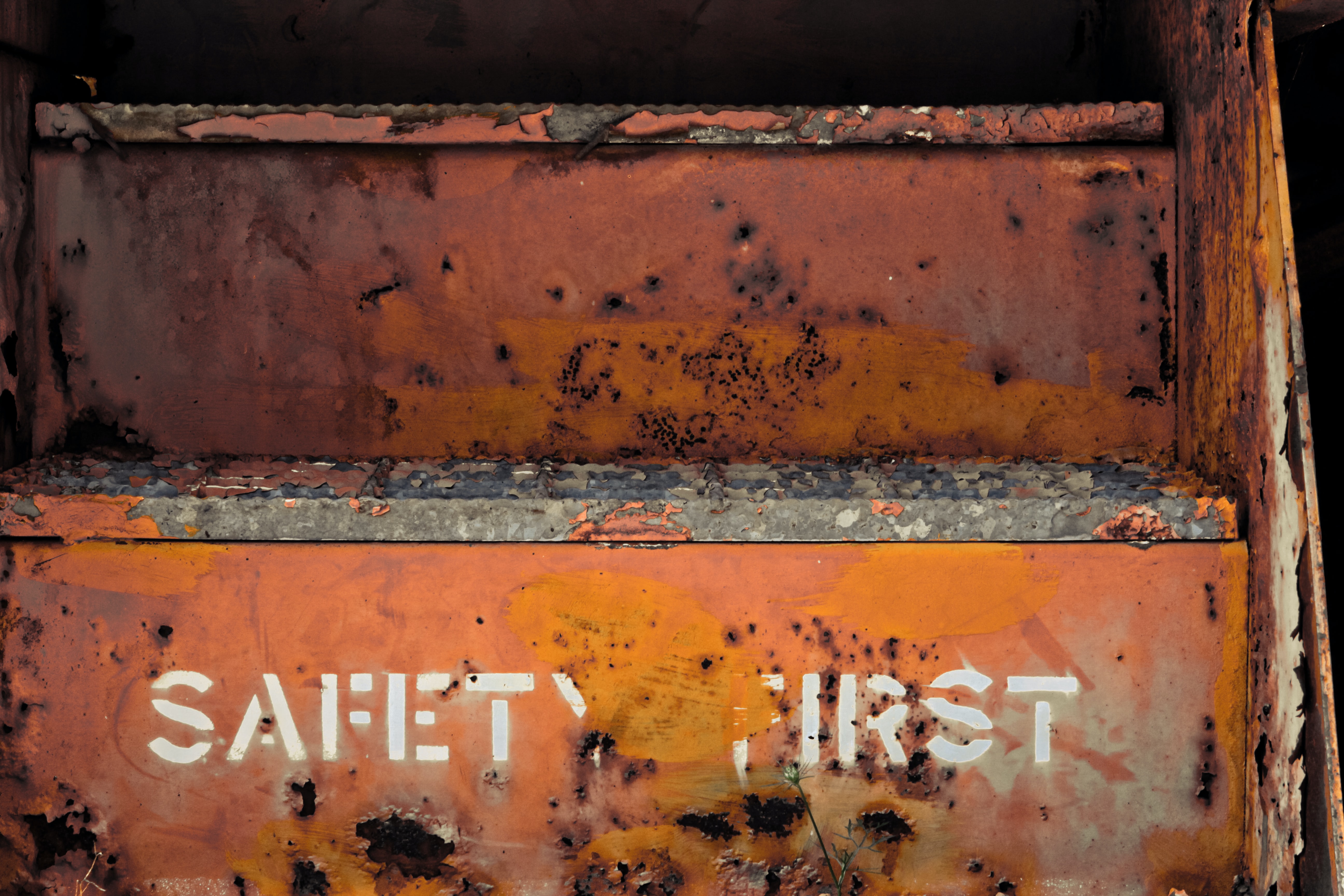 safety first written on stairs