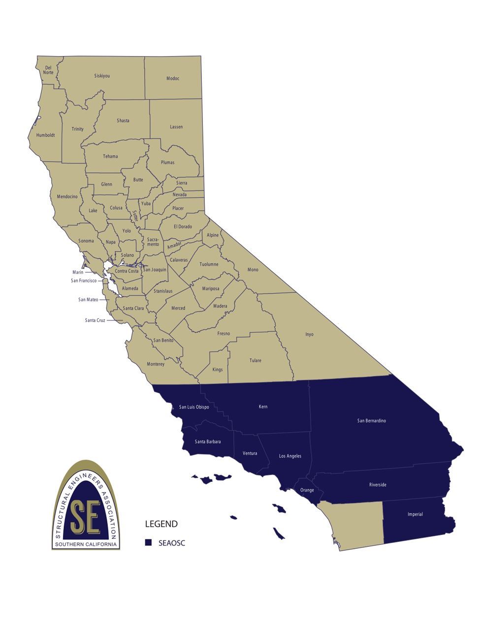 Regional California Structural Engineering Associations map