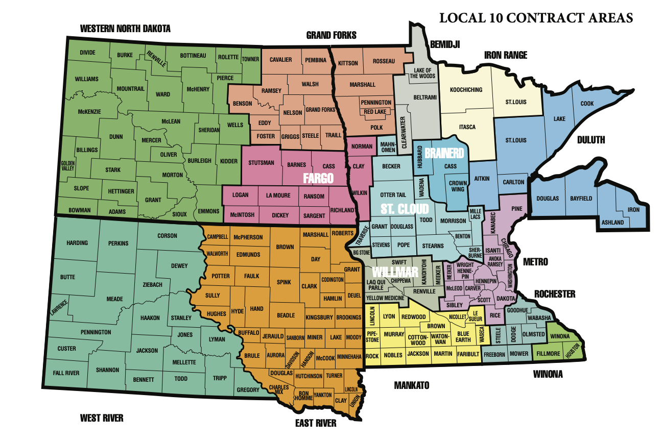 Map of Local Union 10 Contract Areas