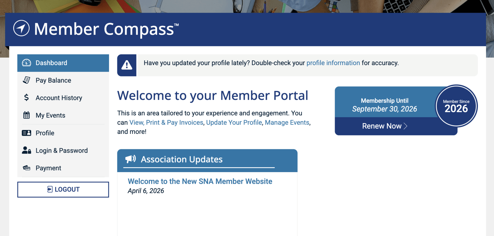 Screenshot of Member Portal