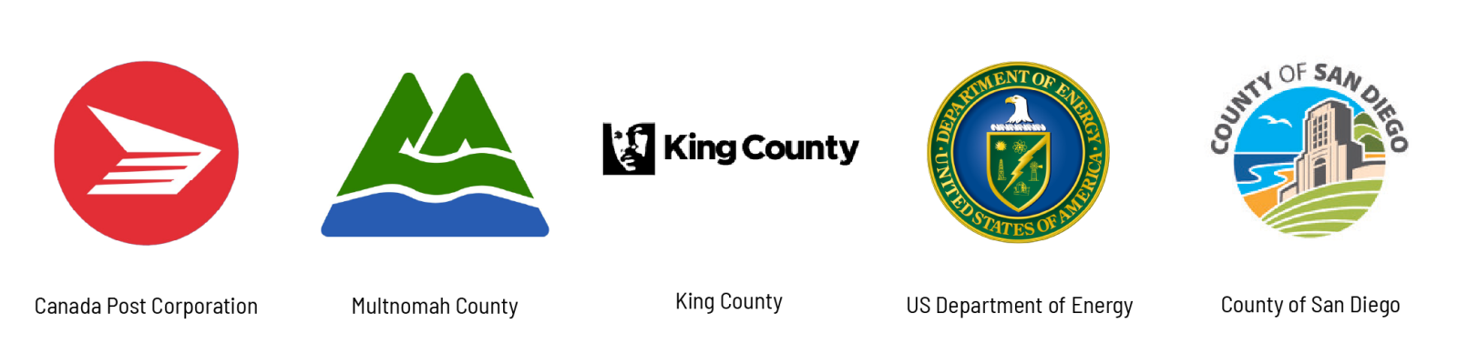 logos for Canada Post Corporation, Multnomah County, King County, US DOE, and County of San Diego