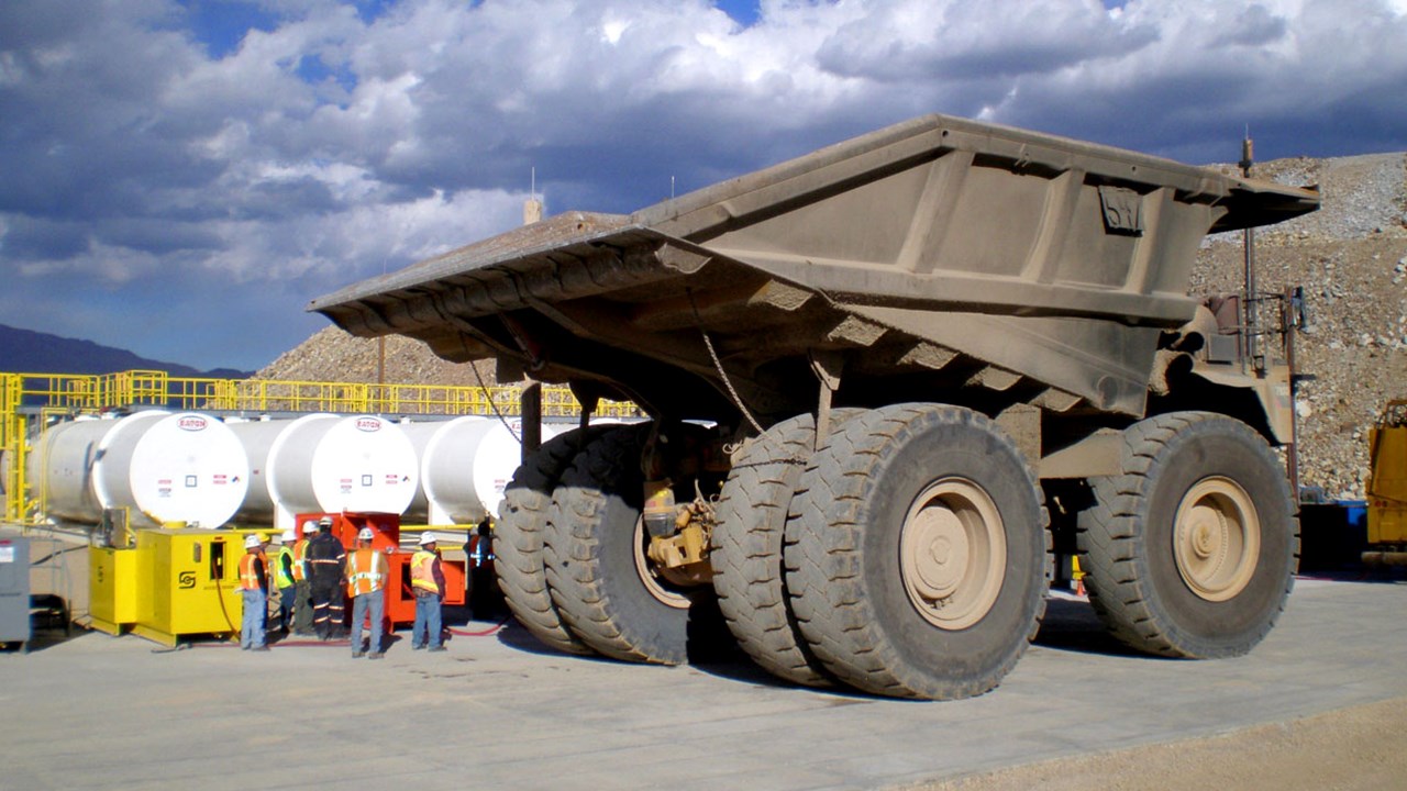 A construction fueling center installation  - check out that big truck!