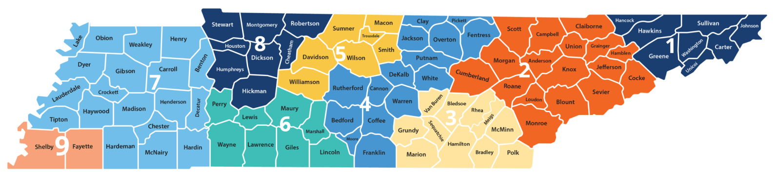 Map of TN with local dental societies 